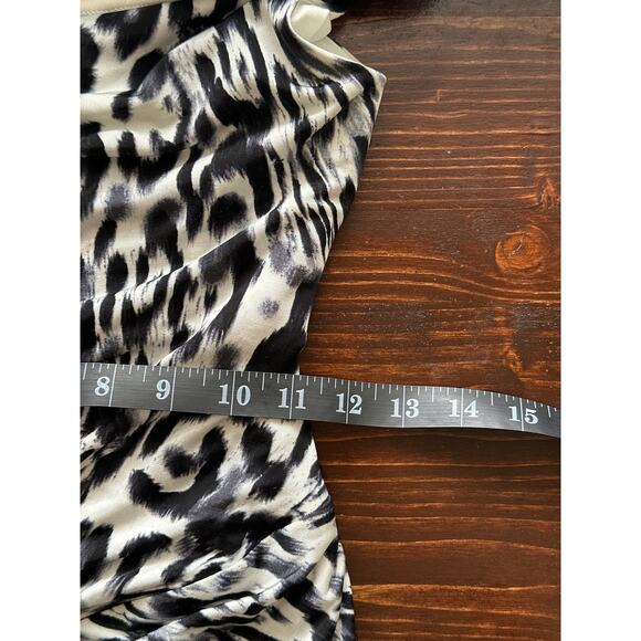 VTG 90s Cache Knee Length Dress S Animal Print Black White Classic Mob Wife - Picture 11 of 13